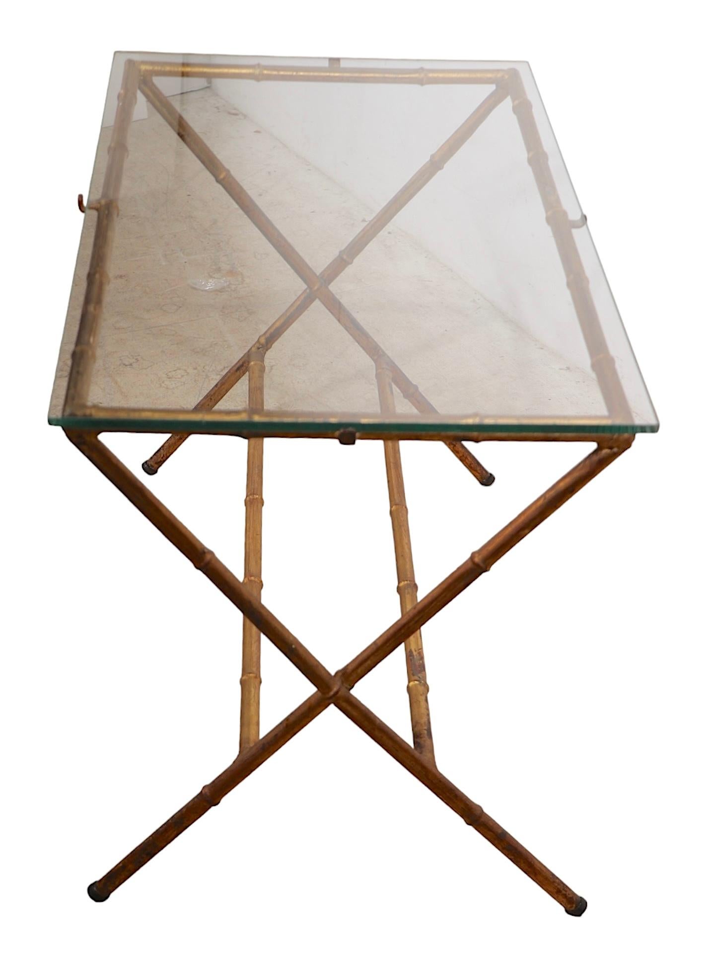 Table d'appoint en X et faux bambou doré fabriquée en Italie d'après la Maison Bagues en vente 2