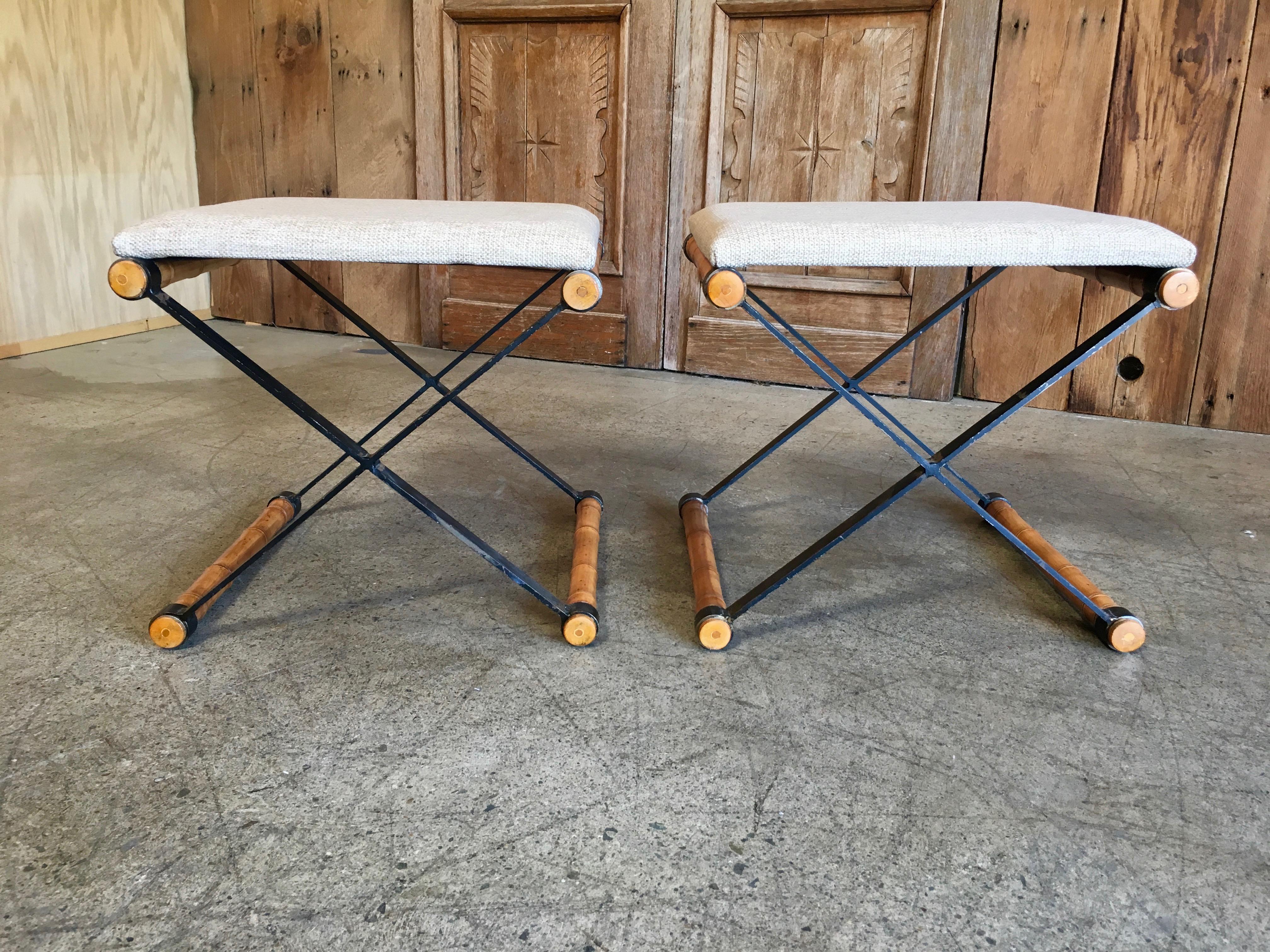 Mid-Century Modern x Base Iron and Faux Bamboo Stools