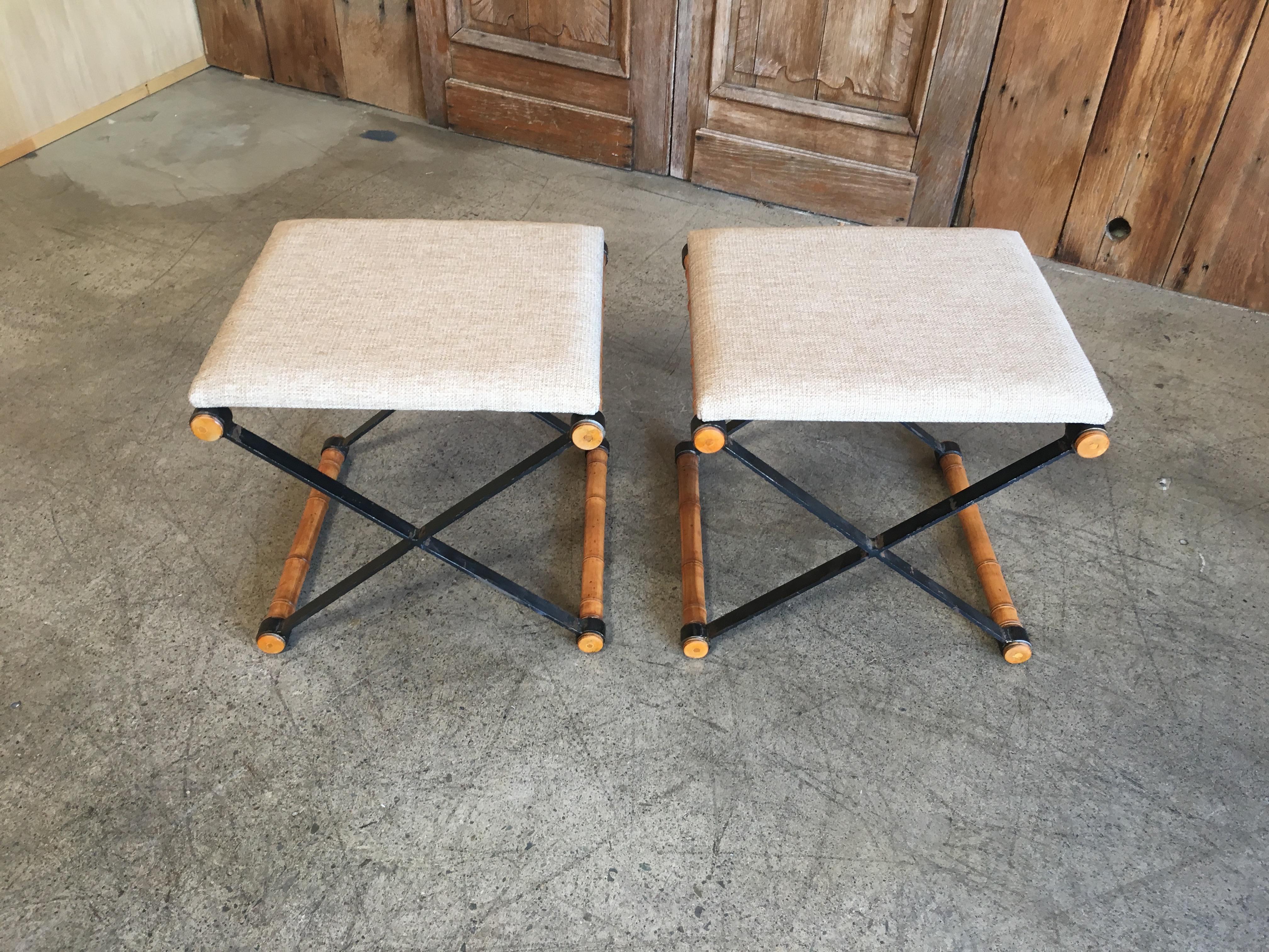 x Base Iron and Faux Bamboo Stools In Good Condition In Denton, TX