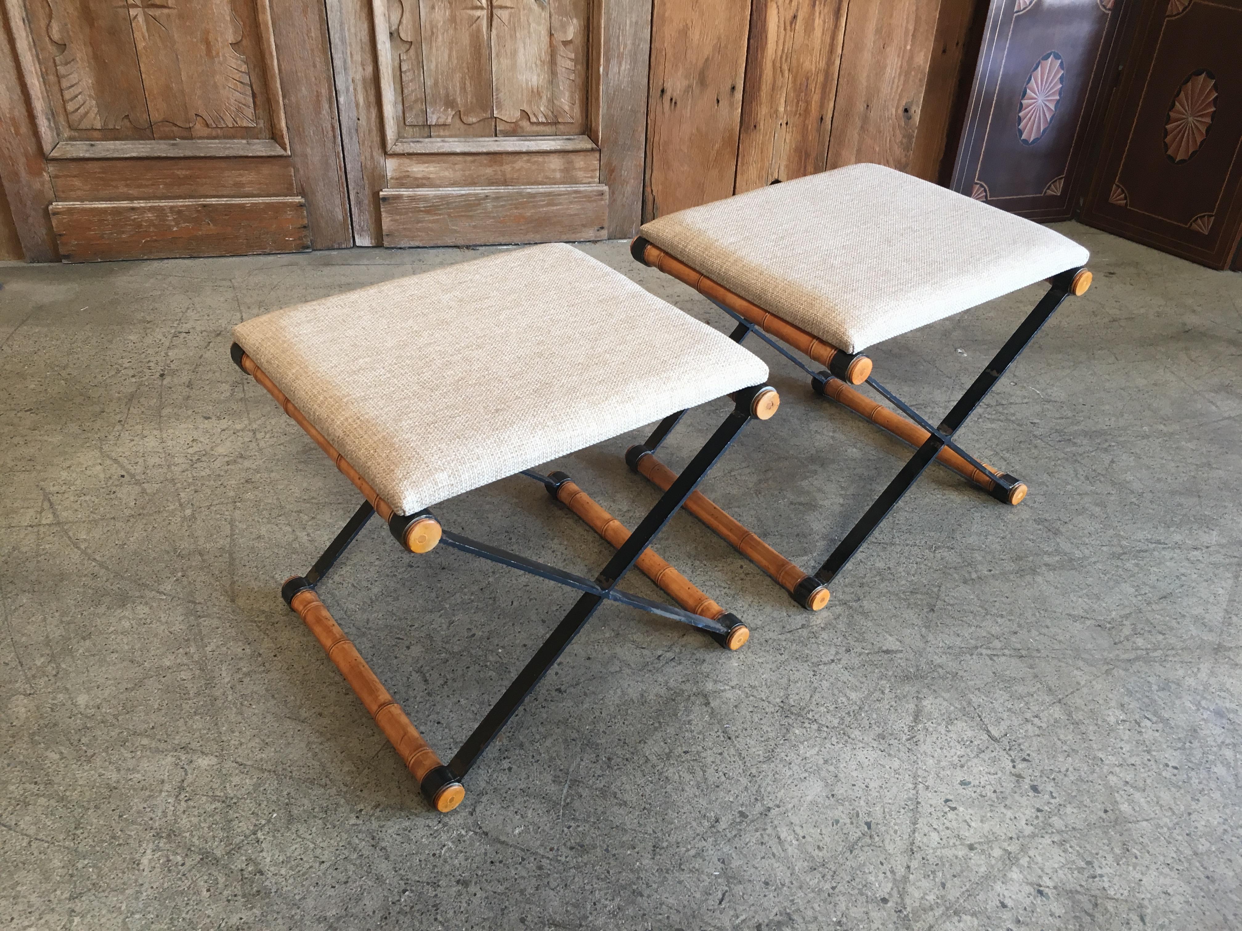 20th Century x Base Iron and Faux Bamboo Stools