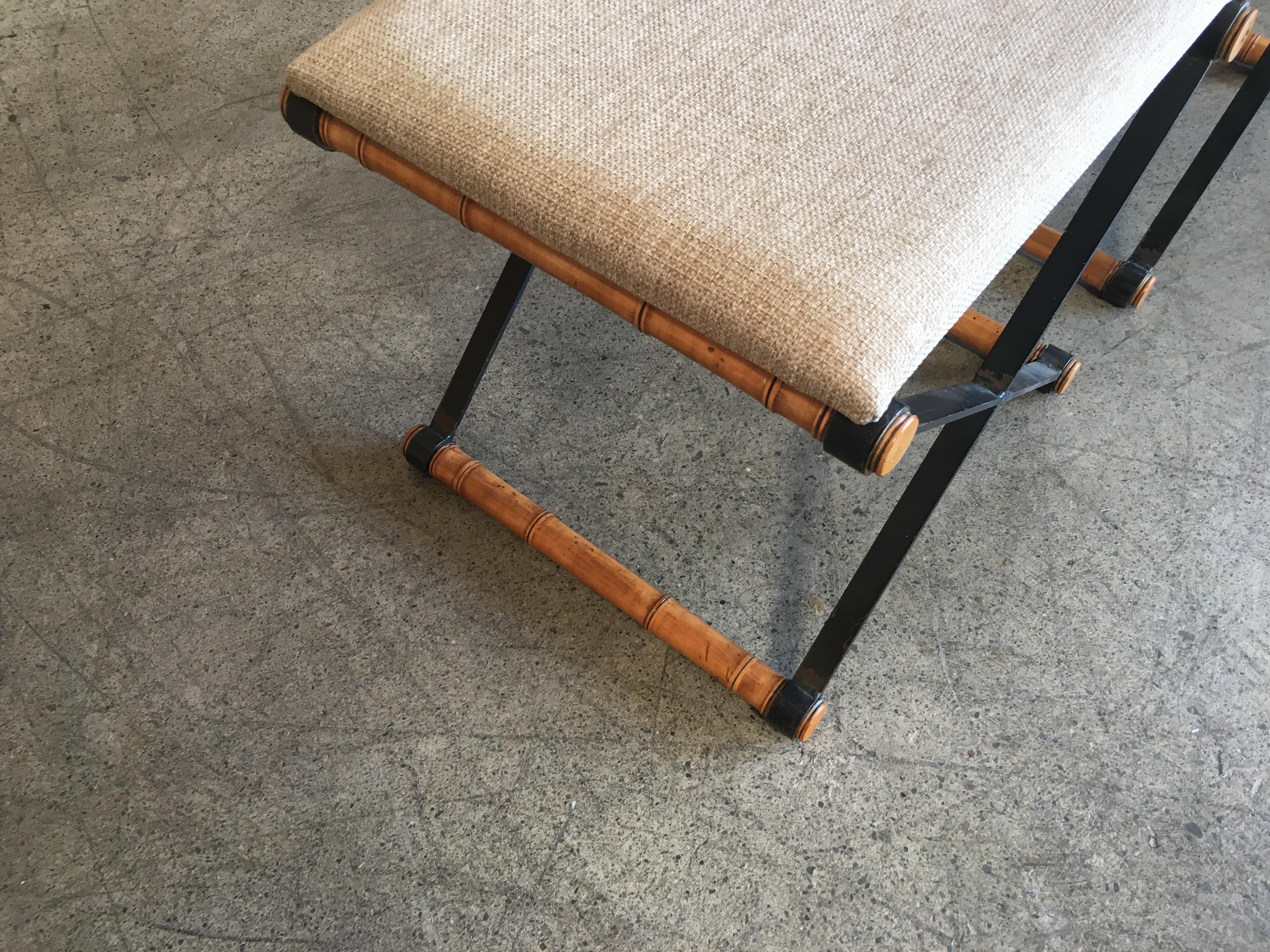 Upholstery x Base Iron and Faux Bamboo Stools