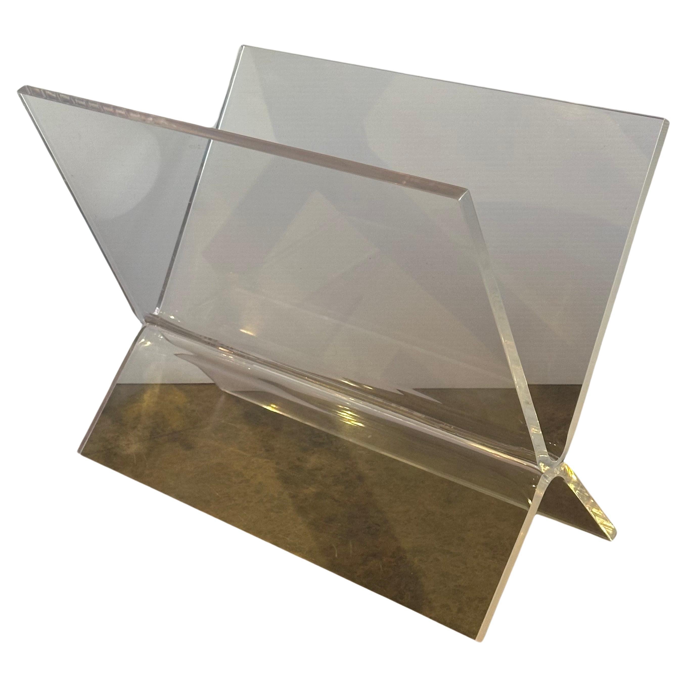 "X" Base Lucite and Magazine Holder in the Style of Charles Hollis Jones For Sale