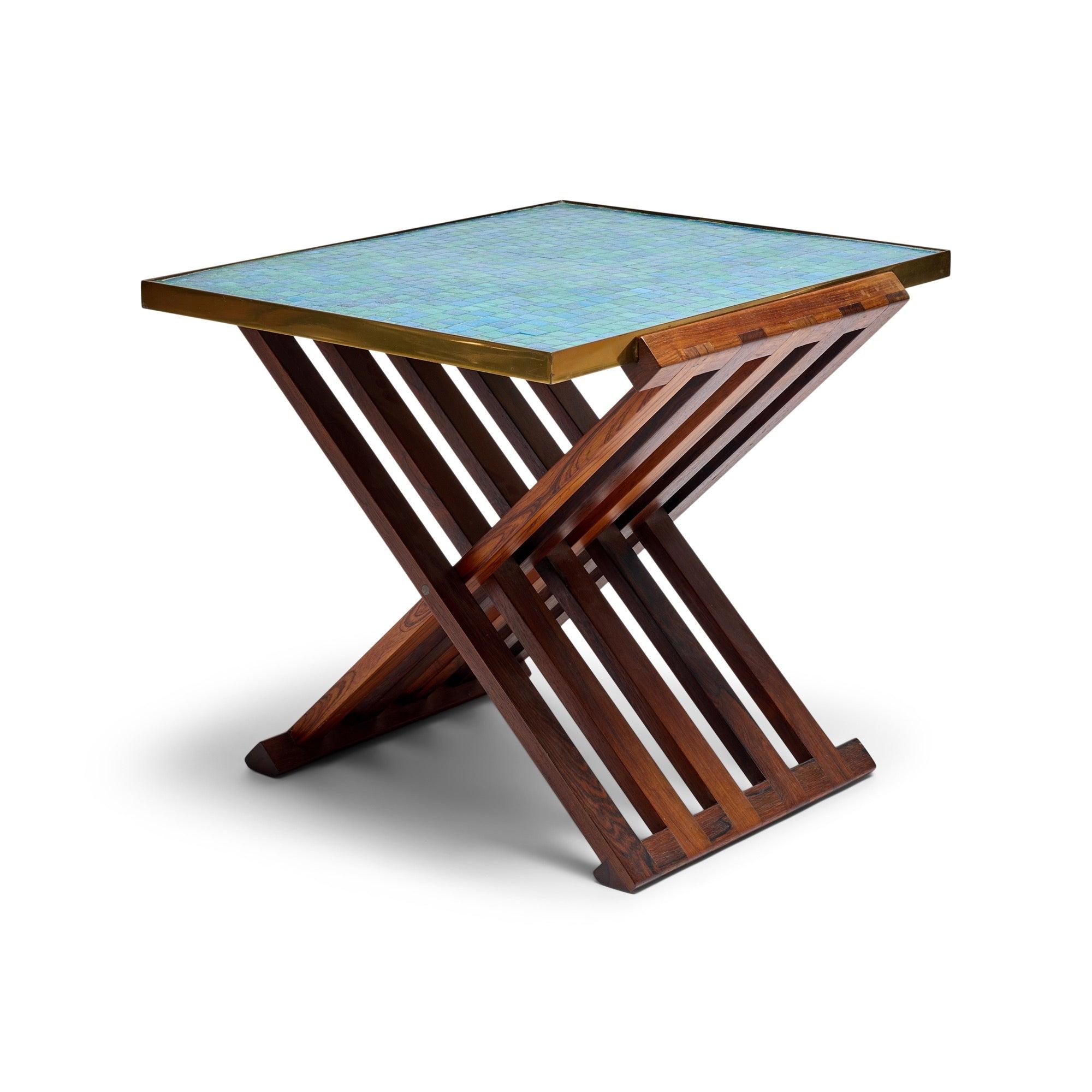 American X-Base Mosaic Top Side Table by Edward Wormley for Dunbar, 1954 For Sale