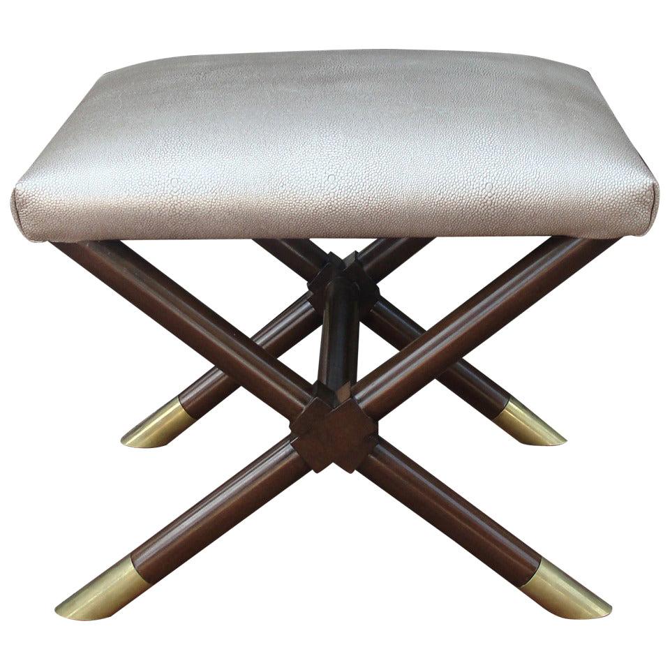 X-Base Ottoman in Faux Shagreen Leather For Sale