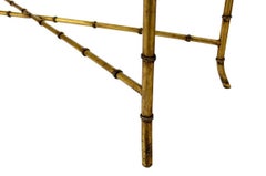 X Base Rectangular Mid Century Modern Gilt Faux Bamboo Glass Top Coffee Table