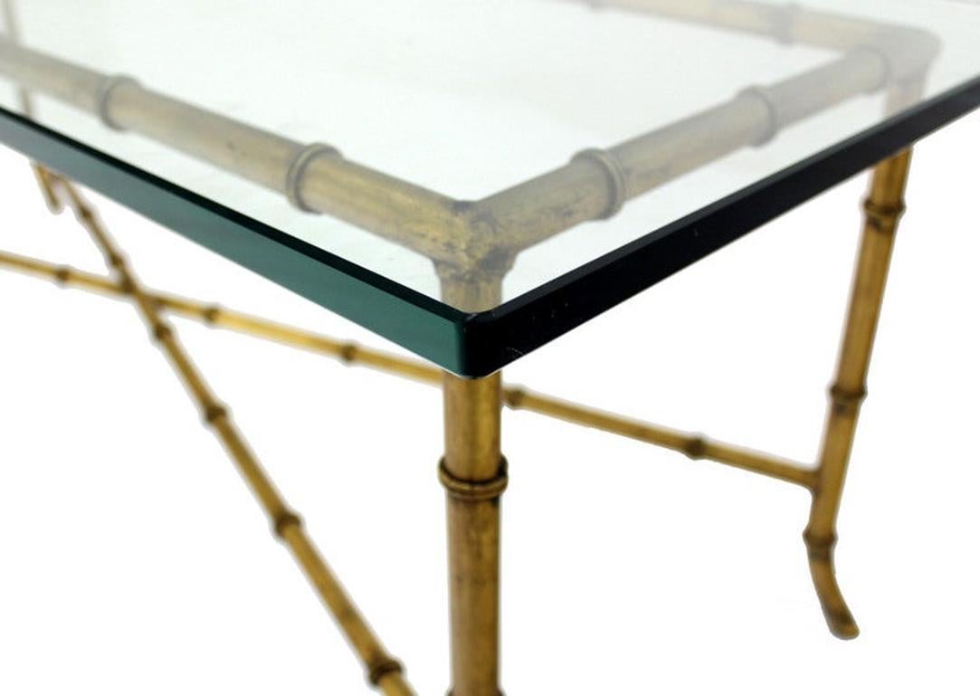 X Base Rectangular Mid Century Modern Gilt Faux Bamboo Glass Top Coffee Table In Good Condition For Sale In Rockaway, NJ