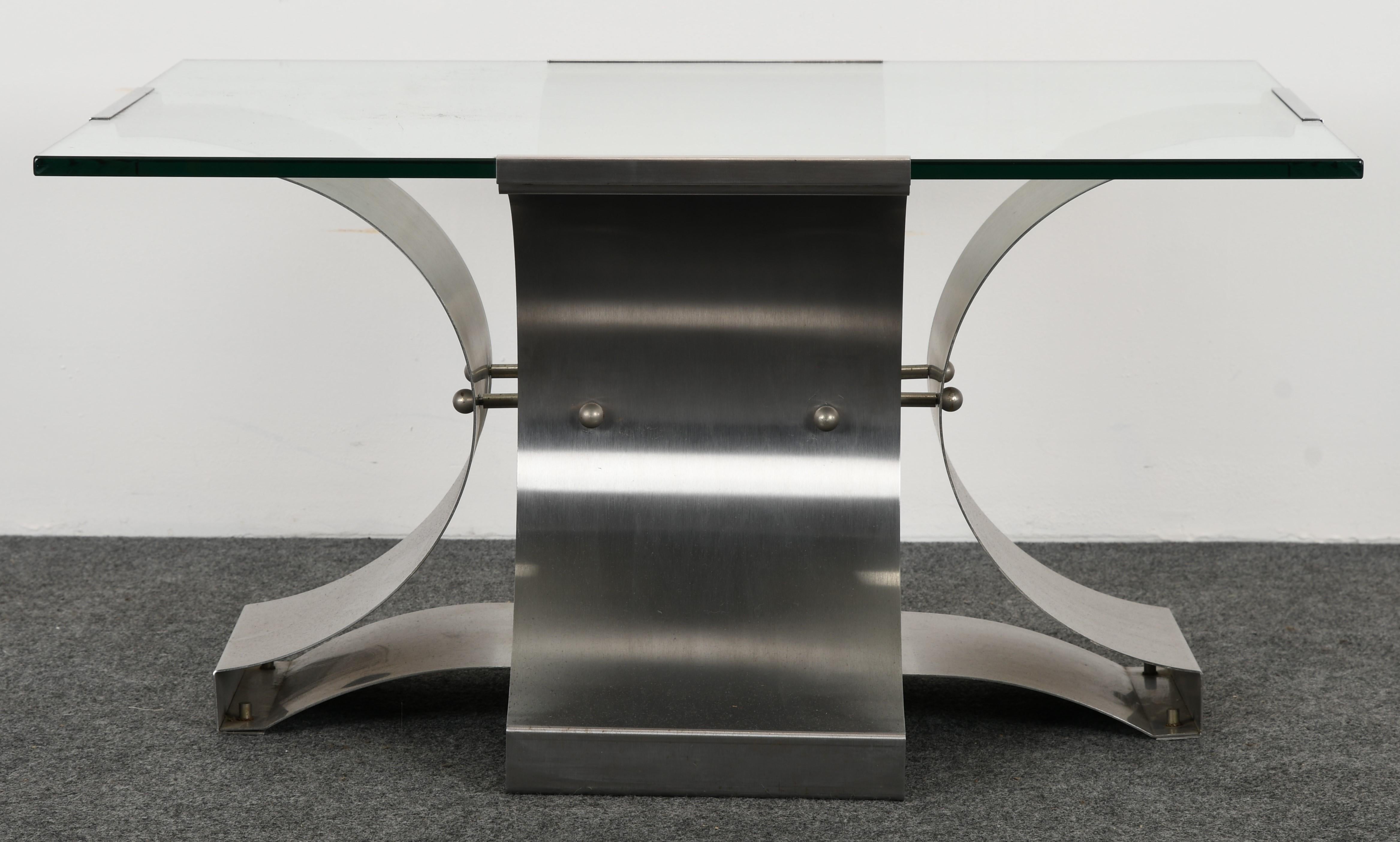 French X-Base Stainless Steel Coffee Table by Francois Monnet, 1970s