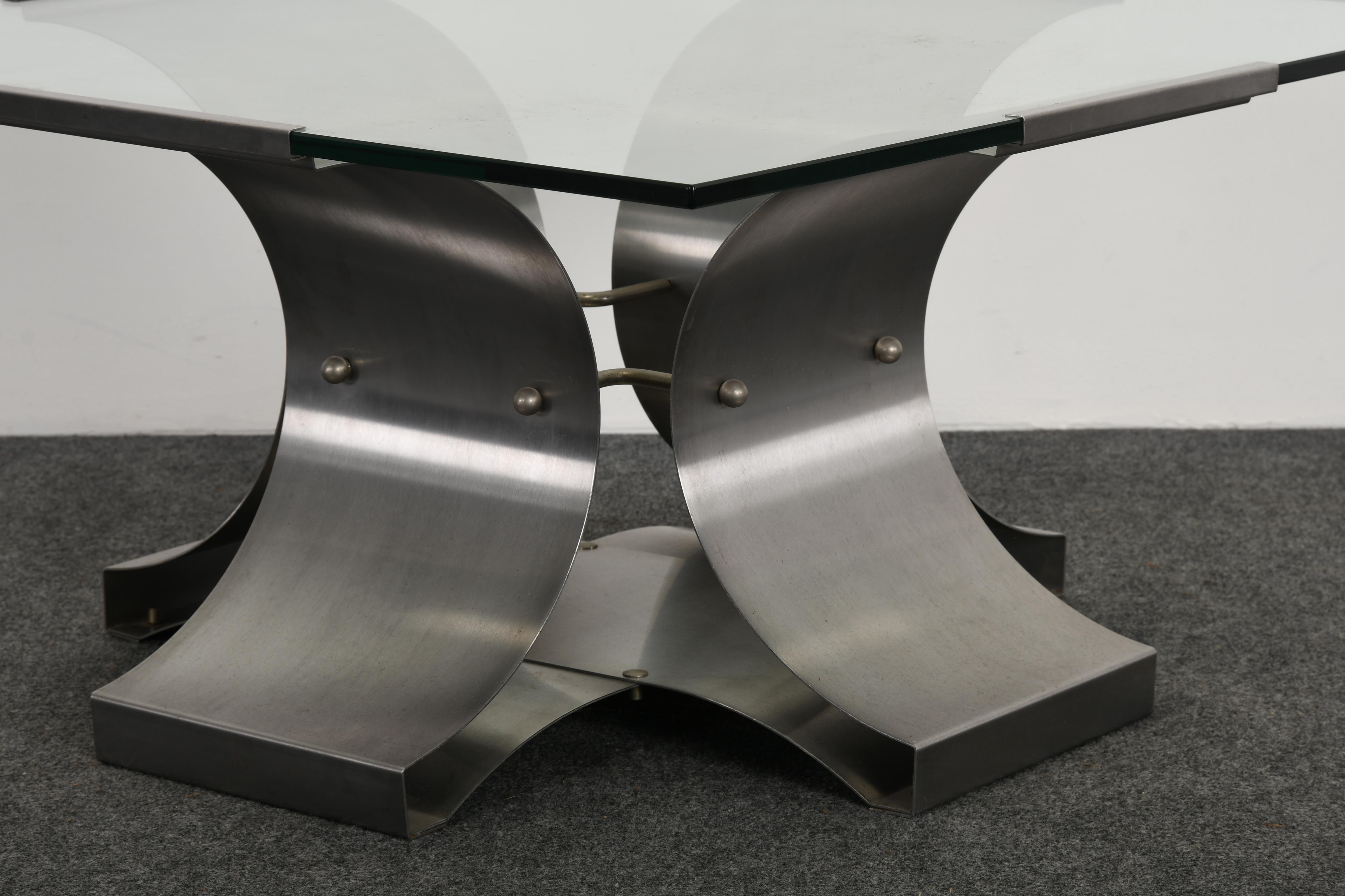 X-Base Stainless Steel Coffee Table by Francois Monnet, 1970s In Good Condition In Hamburg, PA
