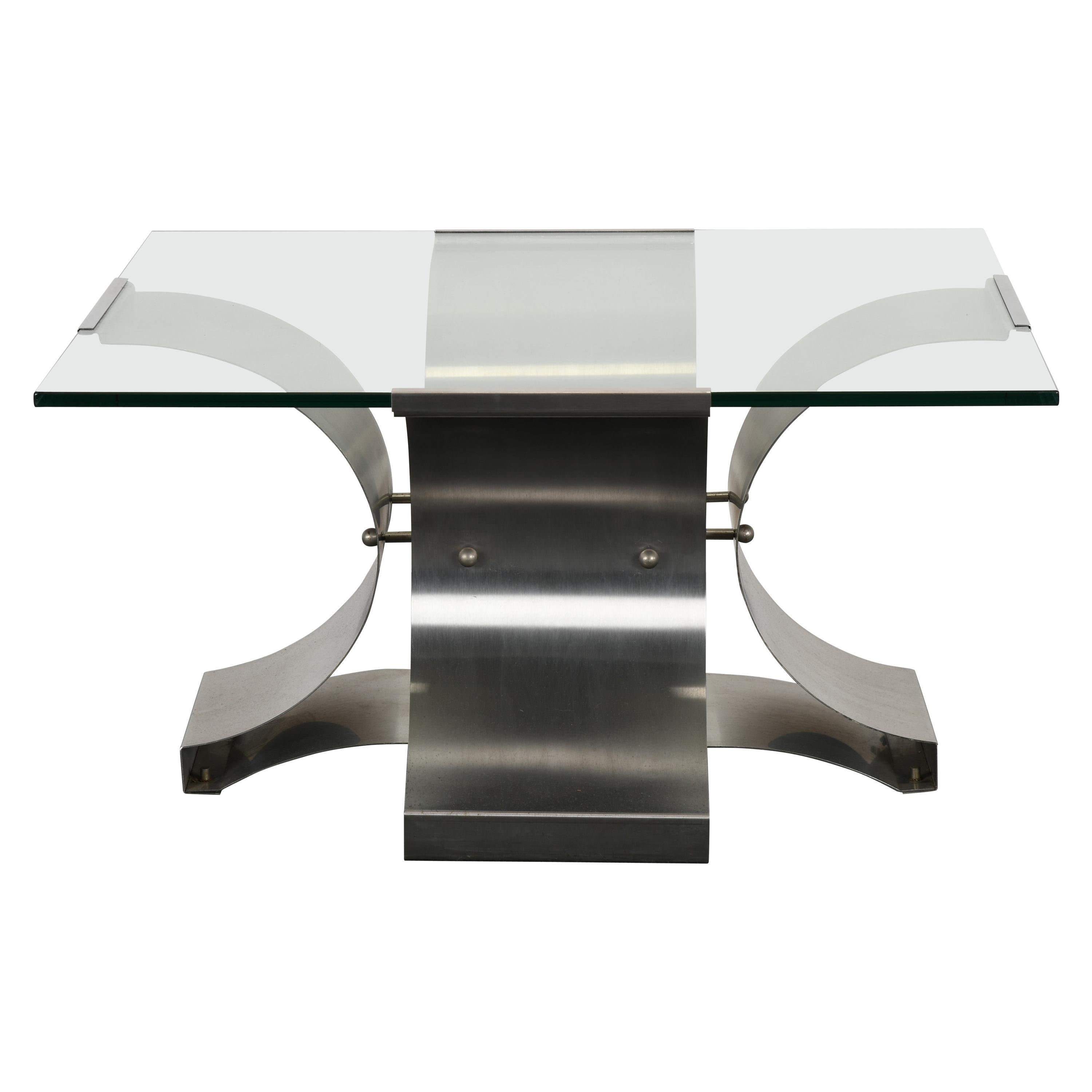 X-Base Stainless Steel Coffee Table by Francois Monnet, 1970s