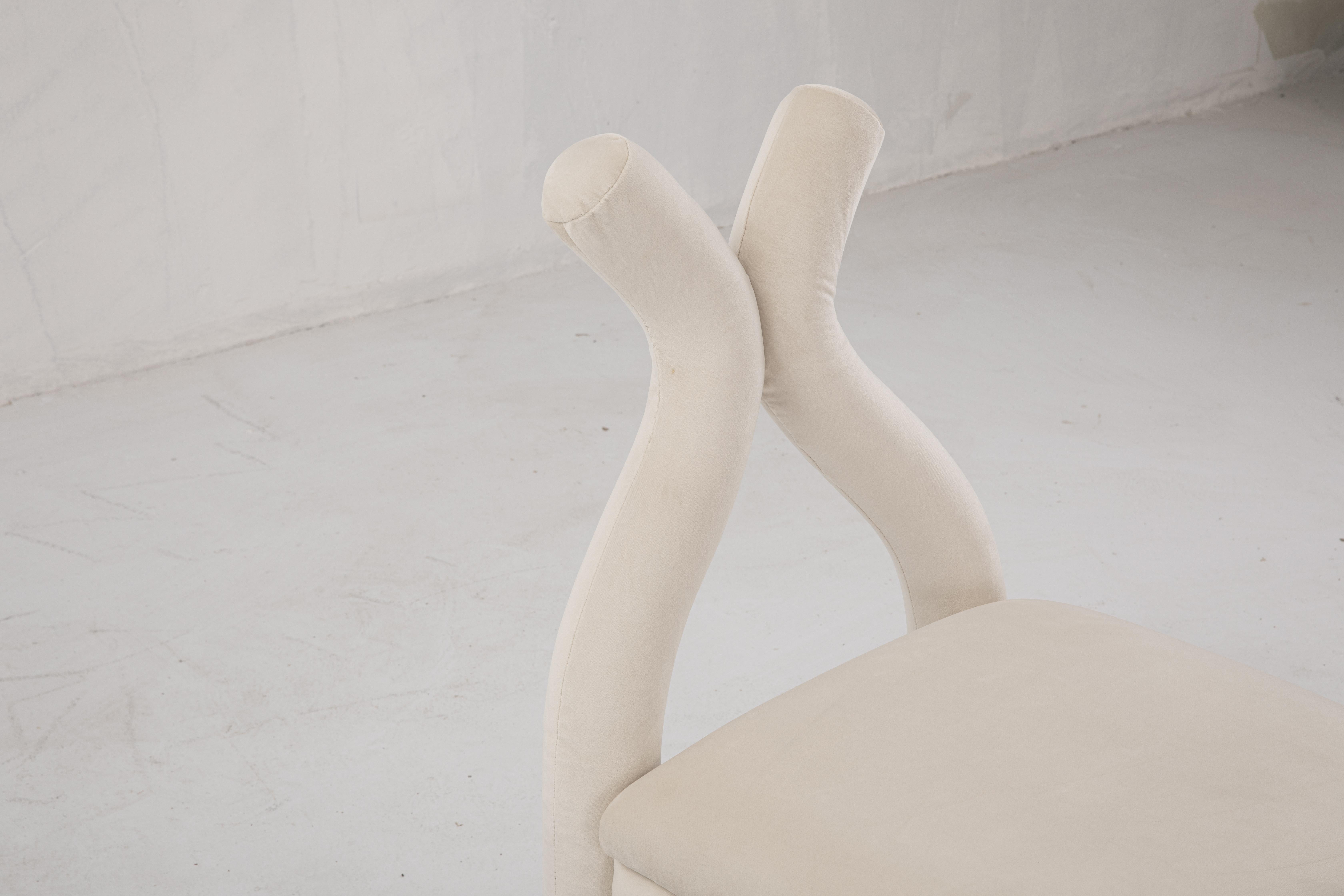 X Chair, Minimalist Cream Velvet Dining Chair For Sale 3