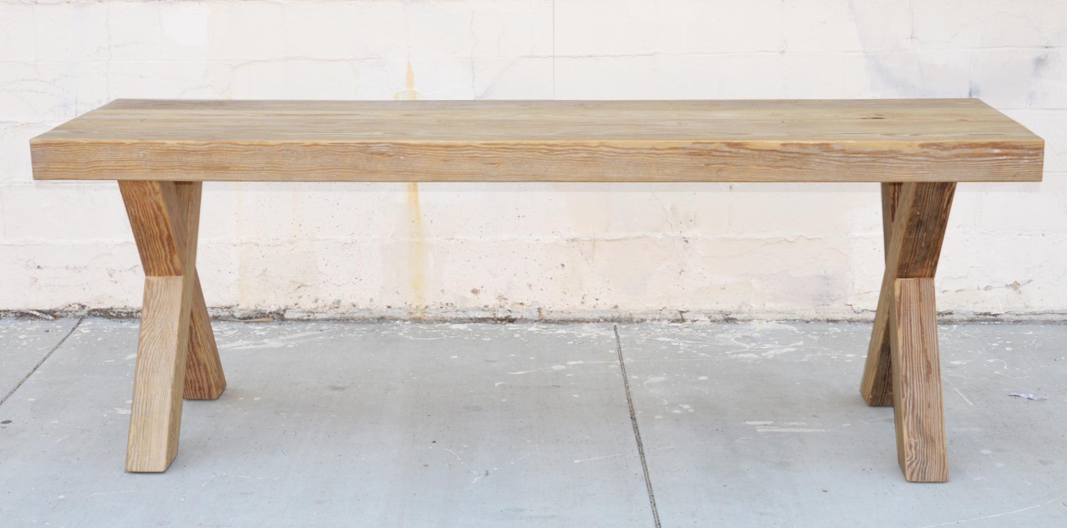 This modern console table made from reclaimed pine is seen here in 96