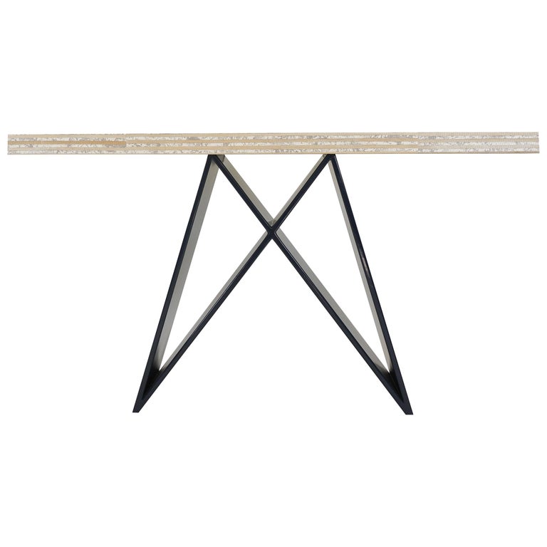 X Console Table with Lacquered Base and Grass Woven with Paper Top For