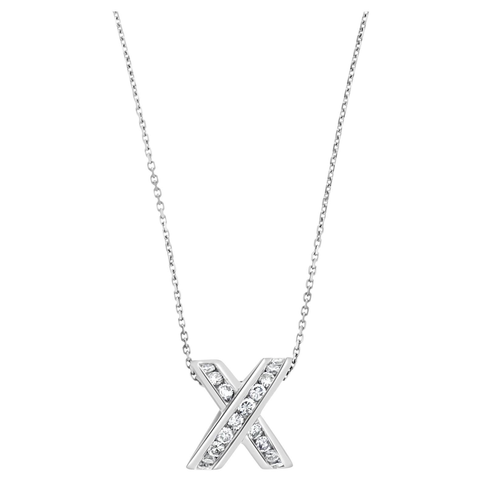 X Cross Diamond Necklace .73cttw 14k White Gold