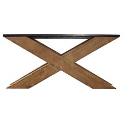 X-Design Serving Table with Reclaimed Pine and Belgian Blue Stone Top