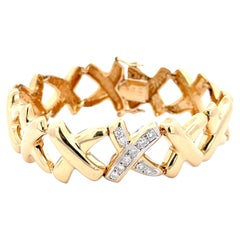 "X" Diamond Link Bracelet in 14K Yellow Gold