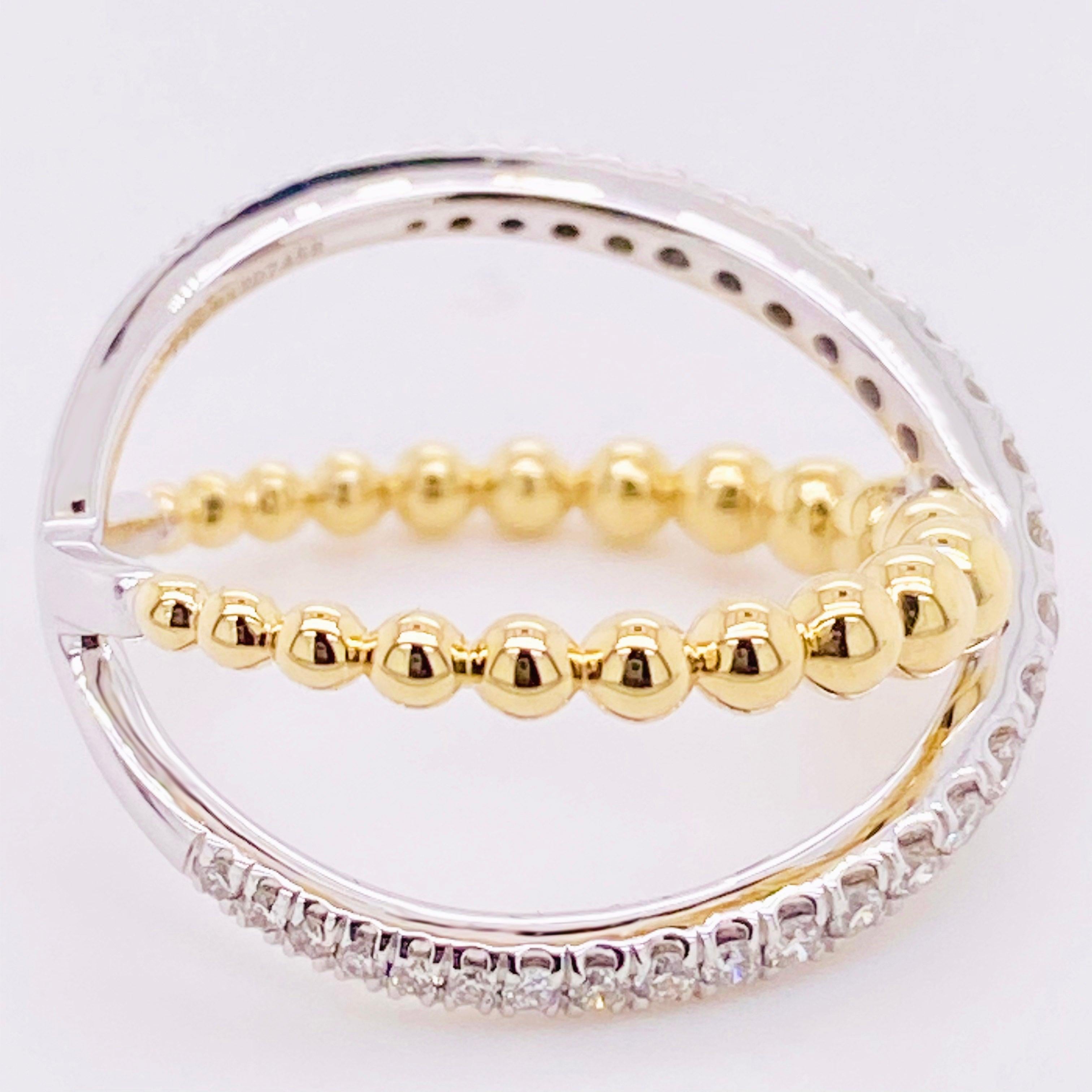 For Sale:  Custom X-Diamond Ring, 14k Gold Mixed Metal Bead Criss Cross Ring, LR51628M45JJ 4