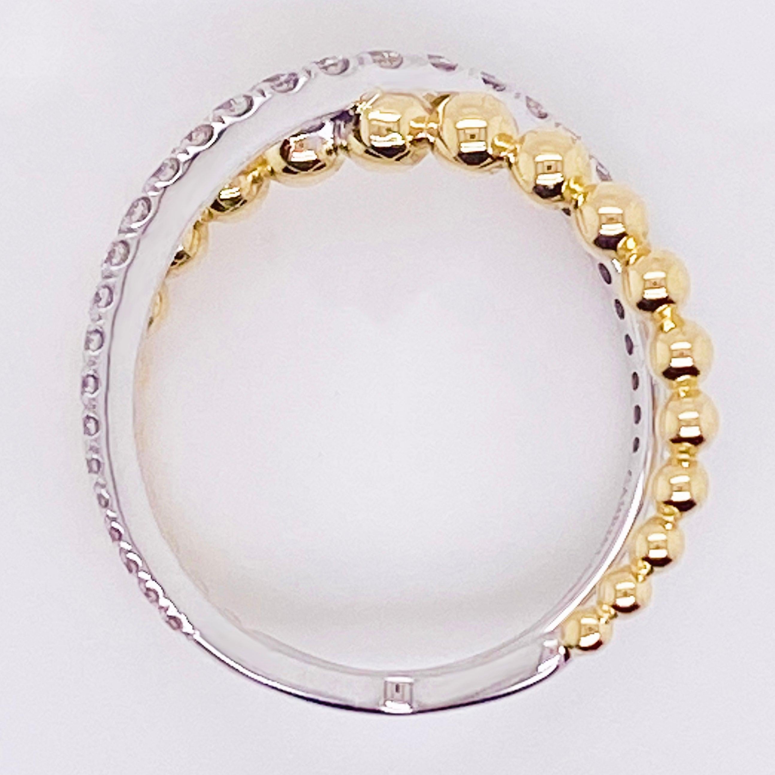 For Sale:  Custom X-Diamond Ring, 14k Gold Mixed Metal Bead Criss Cross Ring, LR51628M45JJ 6
