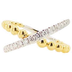X-Diamond Ring, 14k Gold Mixed Metal Bead Criss Cross Ring, LR51628M45JJ