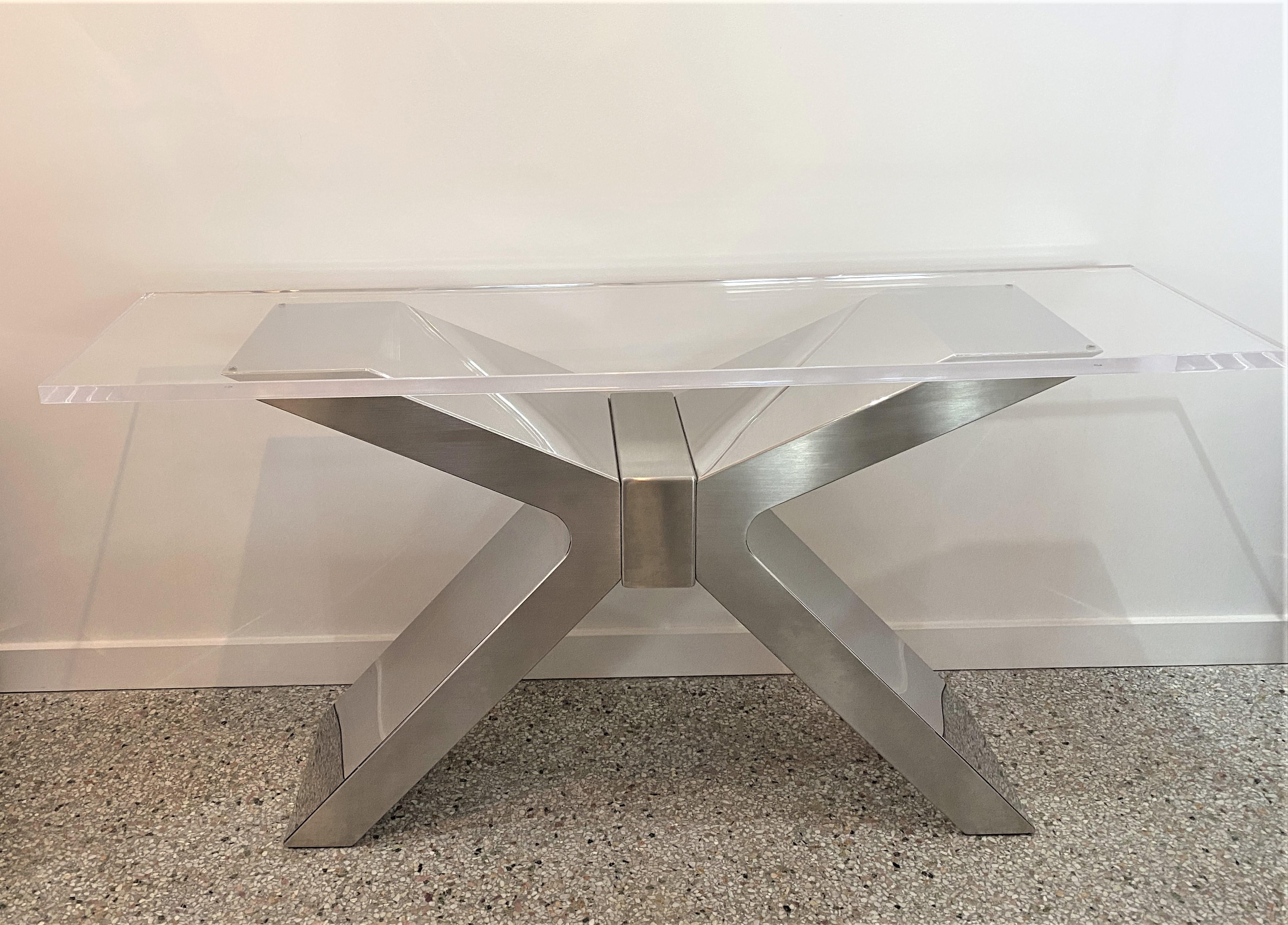 X-Form Console Table in Stainless Steel and Lucite 7
