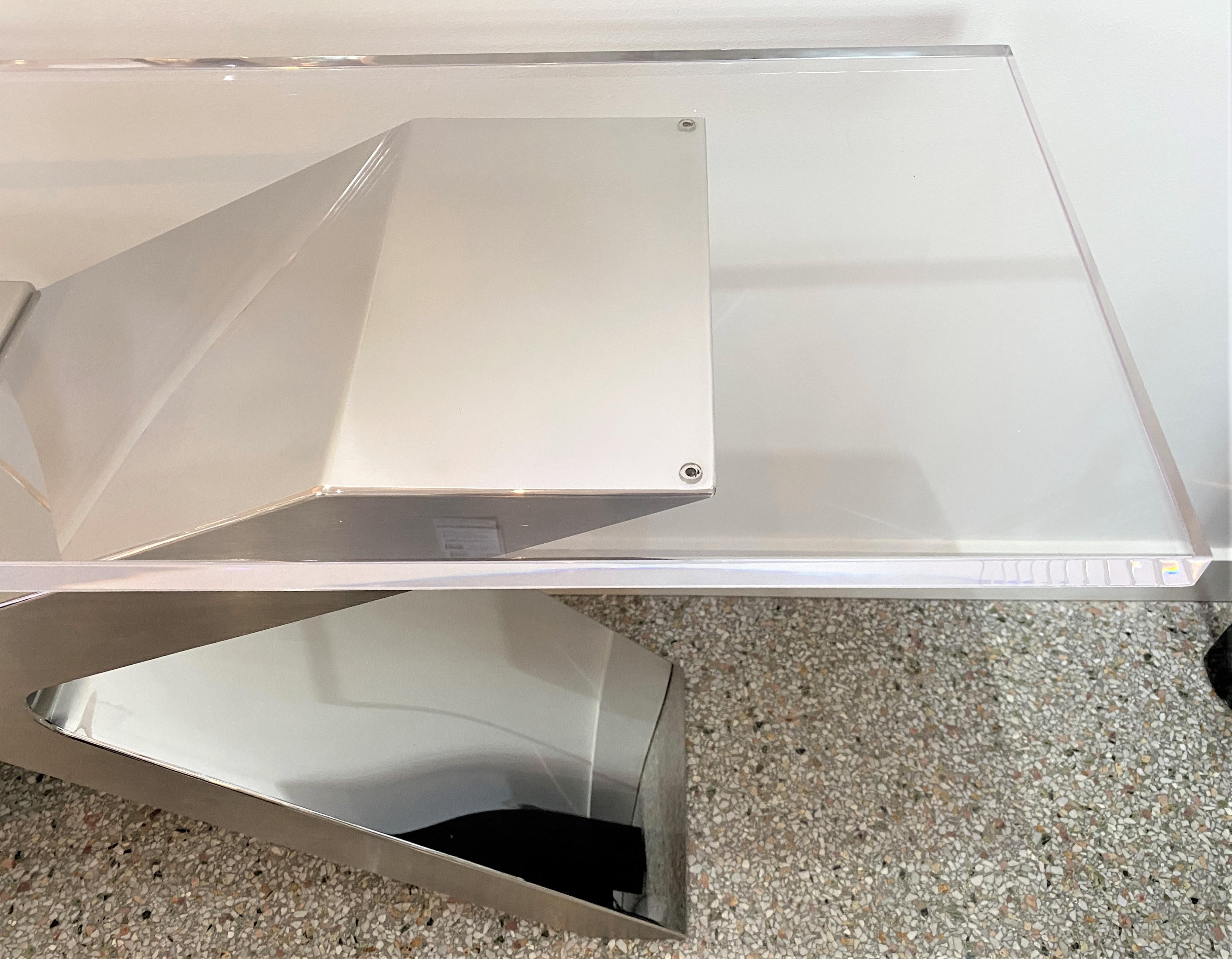 American X-Form Console Table in Stainless Steel and Lucite