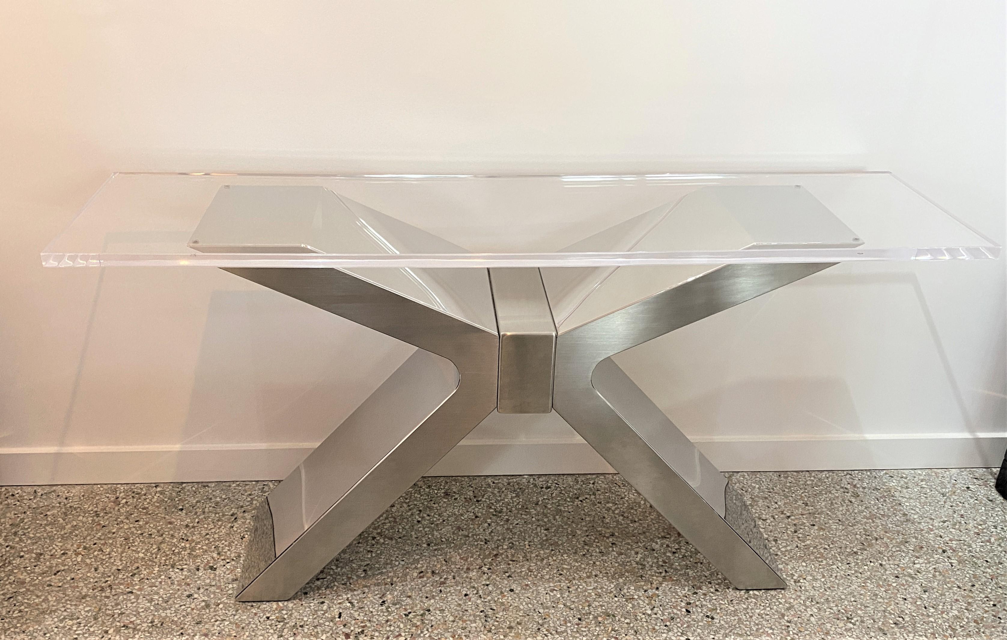 X-Form Console Table in Stainless Steel and Lucite 2