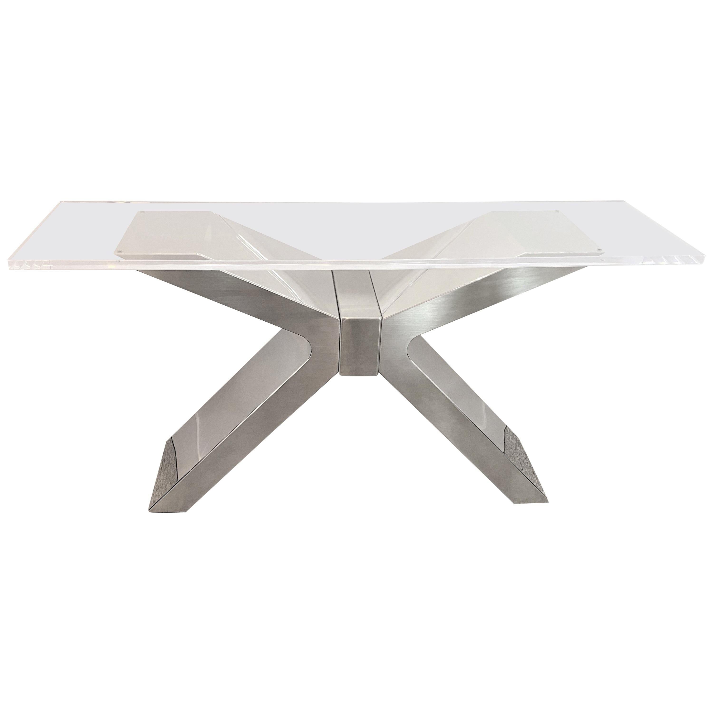 X-Form Console Table in Stainless Steel and Lucite