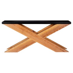 X Form Console Table with Ebonized Limestone Top