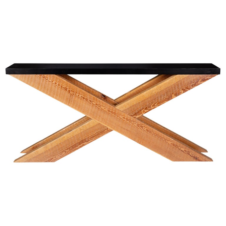 X Form Console Table with Ebonized Limestone Top For Sale at 1stDibs