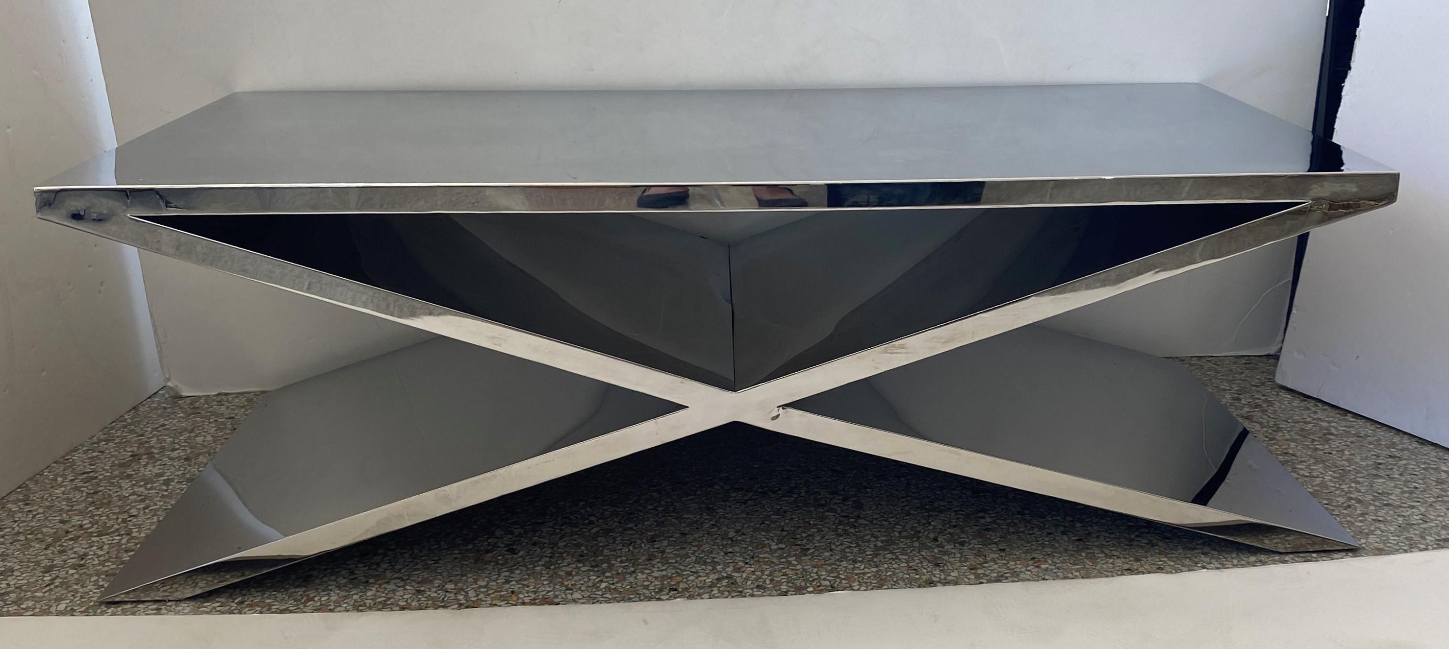 X-Form Polished Steel Cocktail Table In Fair Condition For Sale In West Palm Beach, FL