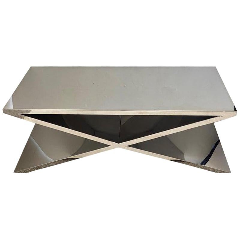 X-Form Polished Steel Cocktail Table For Sale
