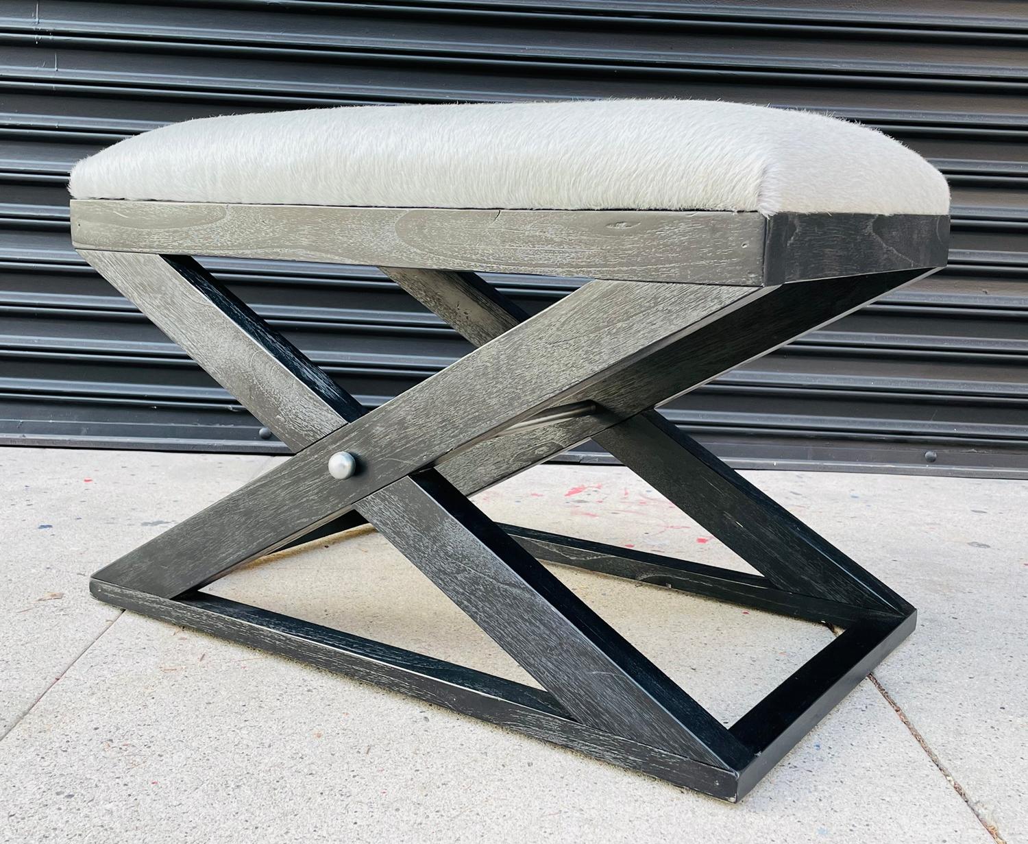 American X Frame Bench With Cowhide Upholstery & Stainless Steel Accents