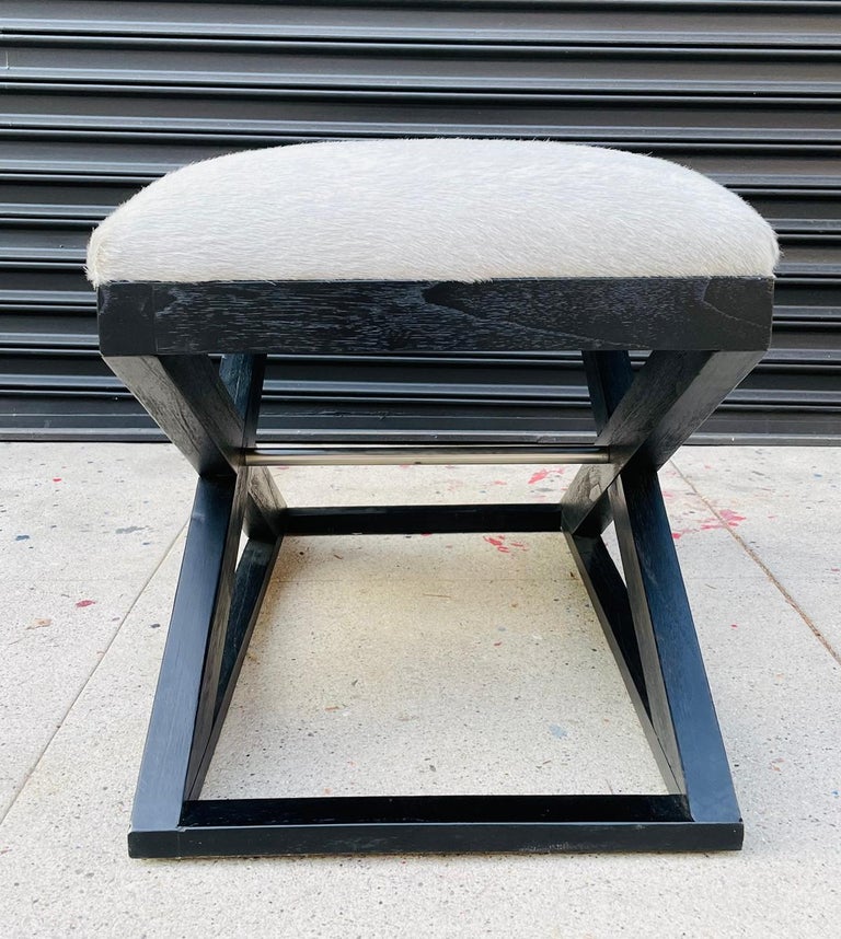 X Frame Bench With Cowhide Upholstery and Stainless Steel Accents For