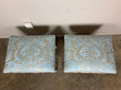 "X" Frame Fortuny Upholstered White Wash Benches, Pair