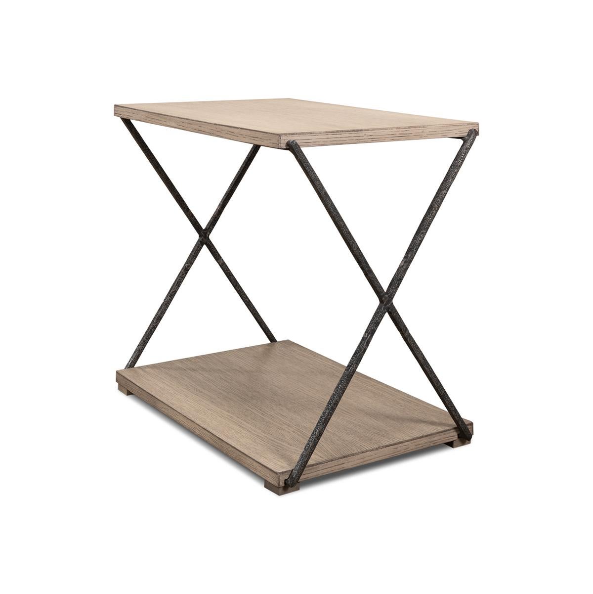 Asian X Frame Industrial Side Table For Sale