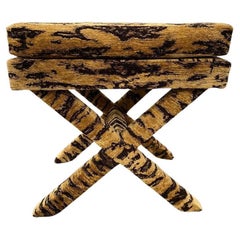 Vintage Pair X-Frame Stools, Covered in Tiger Skin Fabric