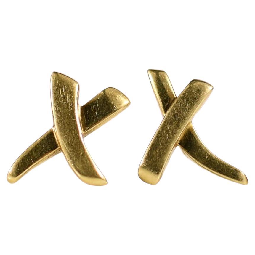 X Graffiti Earrings by Paloma Picasso for Tiffany & Co 18k Gold For Sale