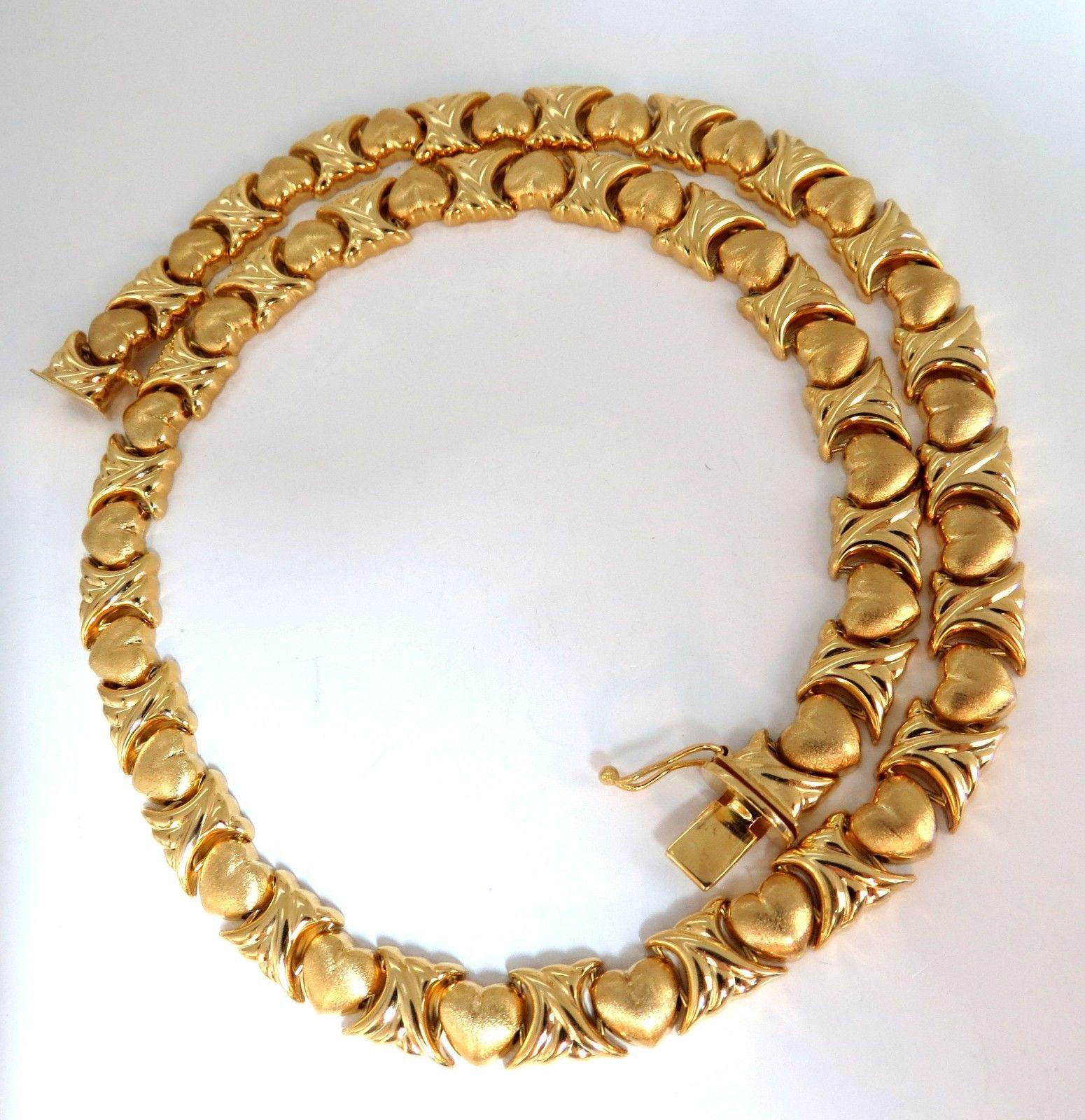 Women's or Men's X & Heart Link Gold Necklace 14 Karat