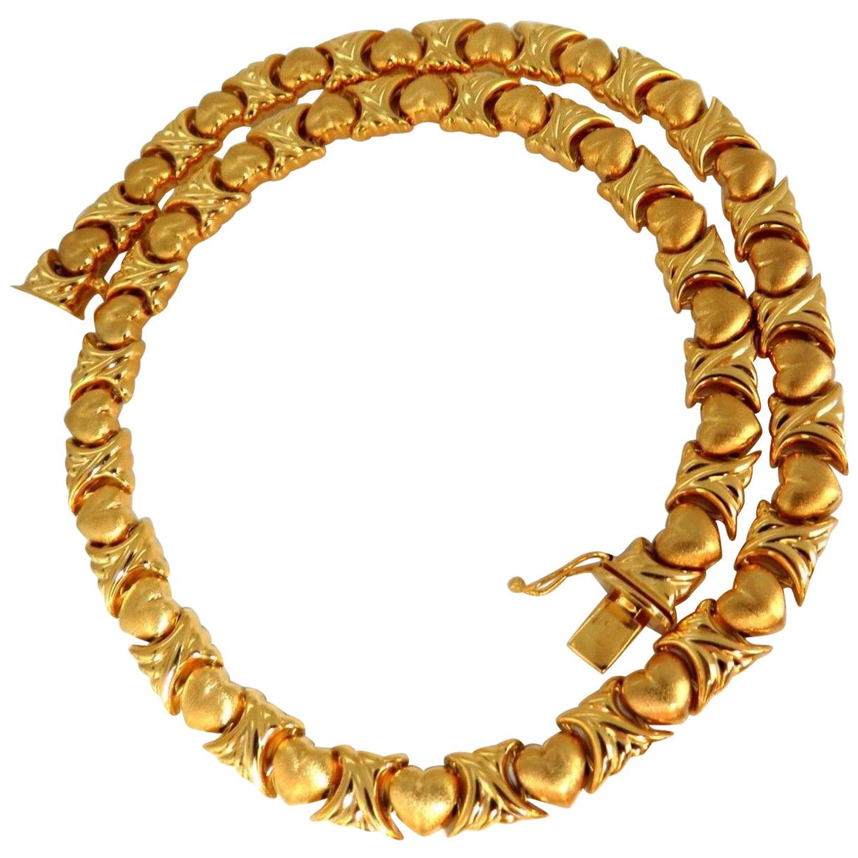 X & Heart Link Gold Necklace 14 Karat