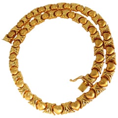 X & Heart Link Gold Necklace 14 Karat