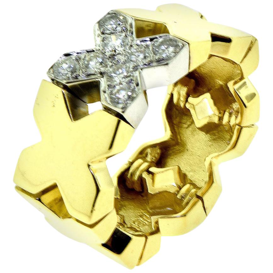 “X” in 18 Karat Yellow Gold with Diamonds Ring For Sale