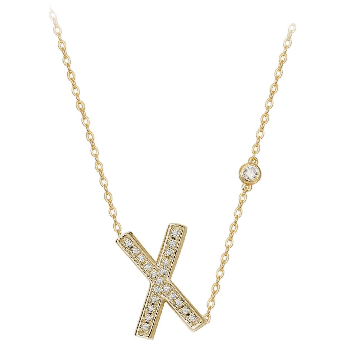 X-Initial Bezel Chain Necklace For Sale