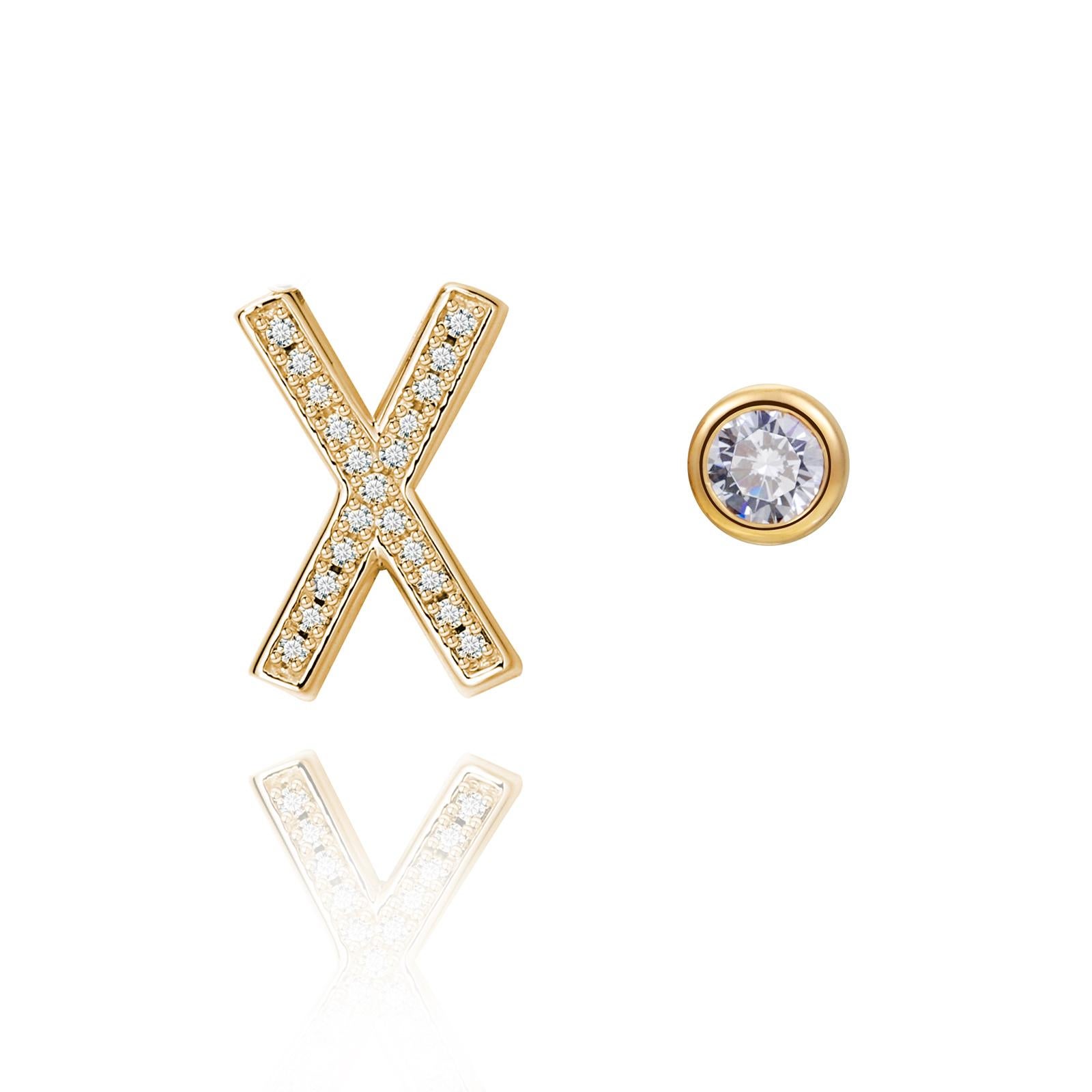 Modern X Initial Bezel Mismatched Earrings For Sale