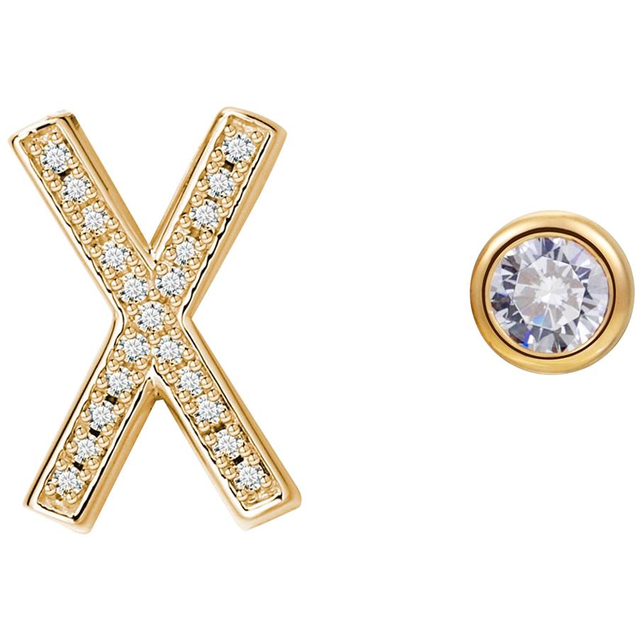 X Initial Bezel Mismatched Earrings For Sale