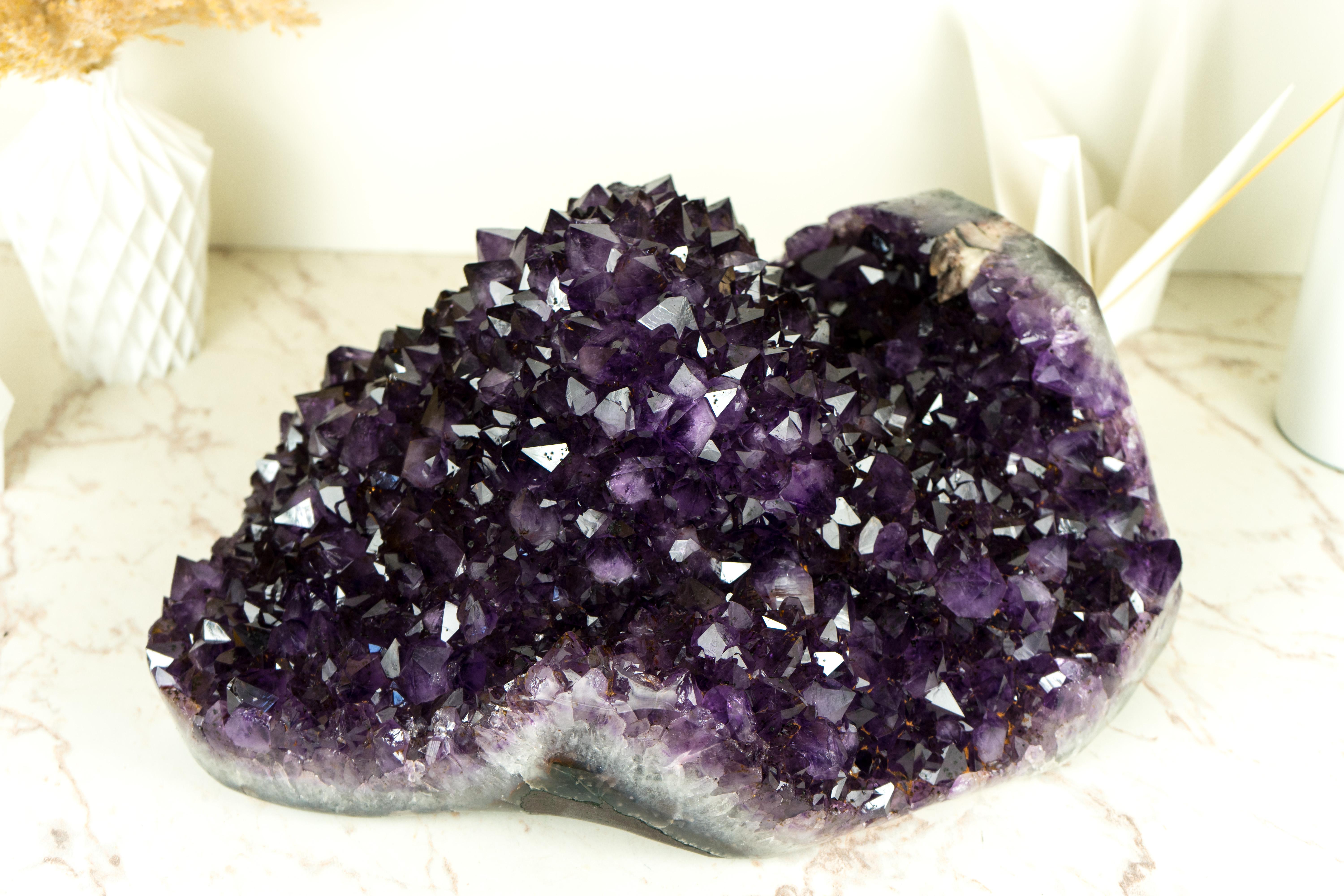 Brazilian X-Large Amethyst Geode Flower with AAA Dark Purple Amethyst Druzy For Sale