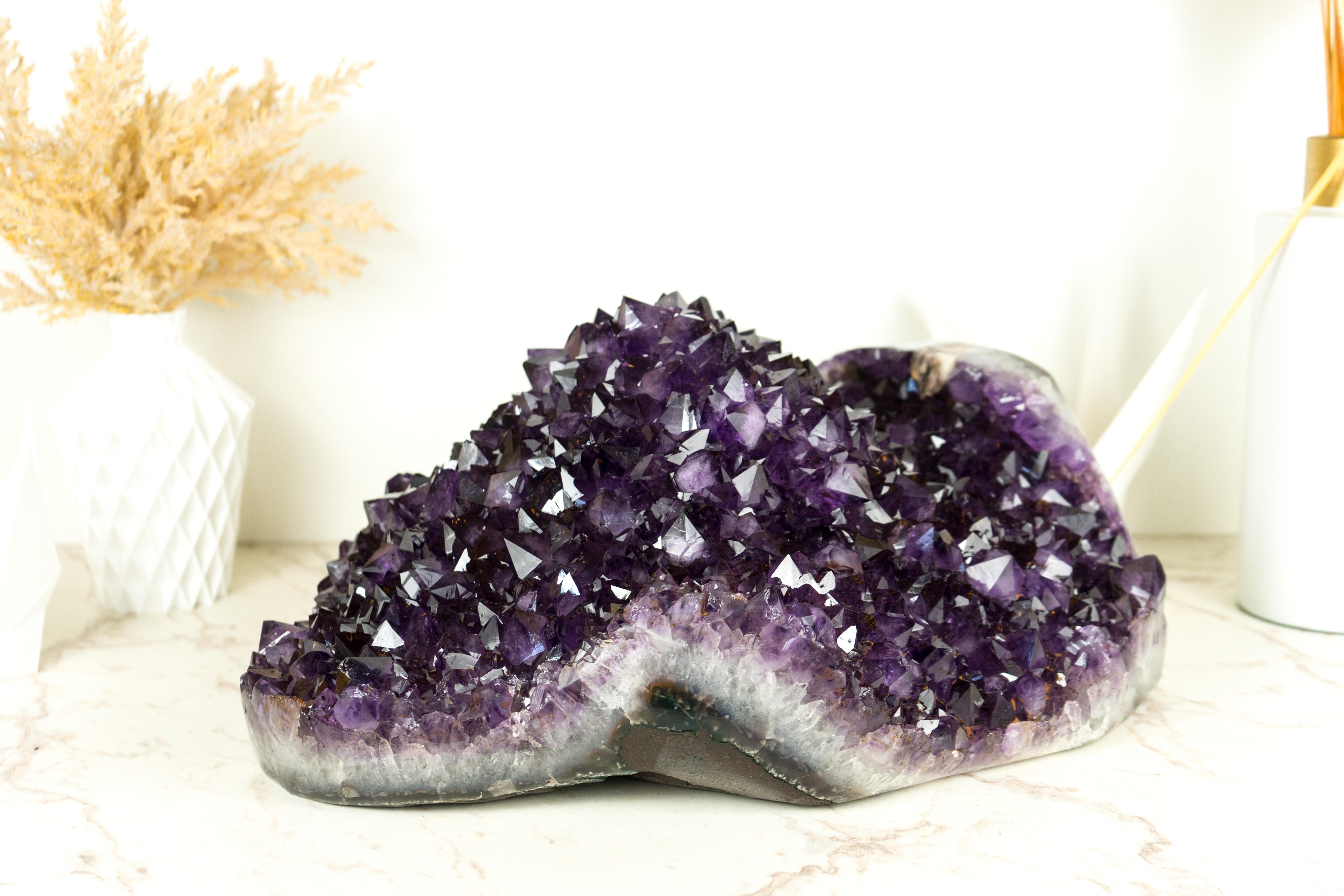 X-Large Amethyst Geode Flower with AAA Dark Purple Amethyst Druzy In Excellent Condition For Sale In Ametista Do Sul, BR