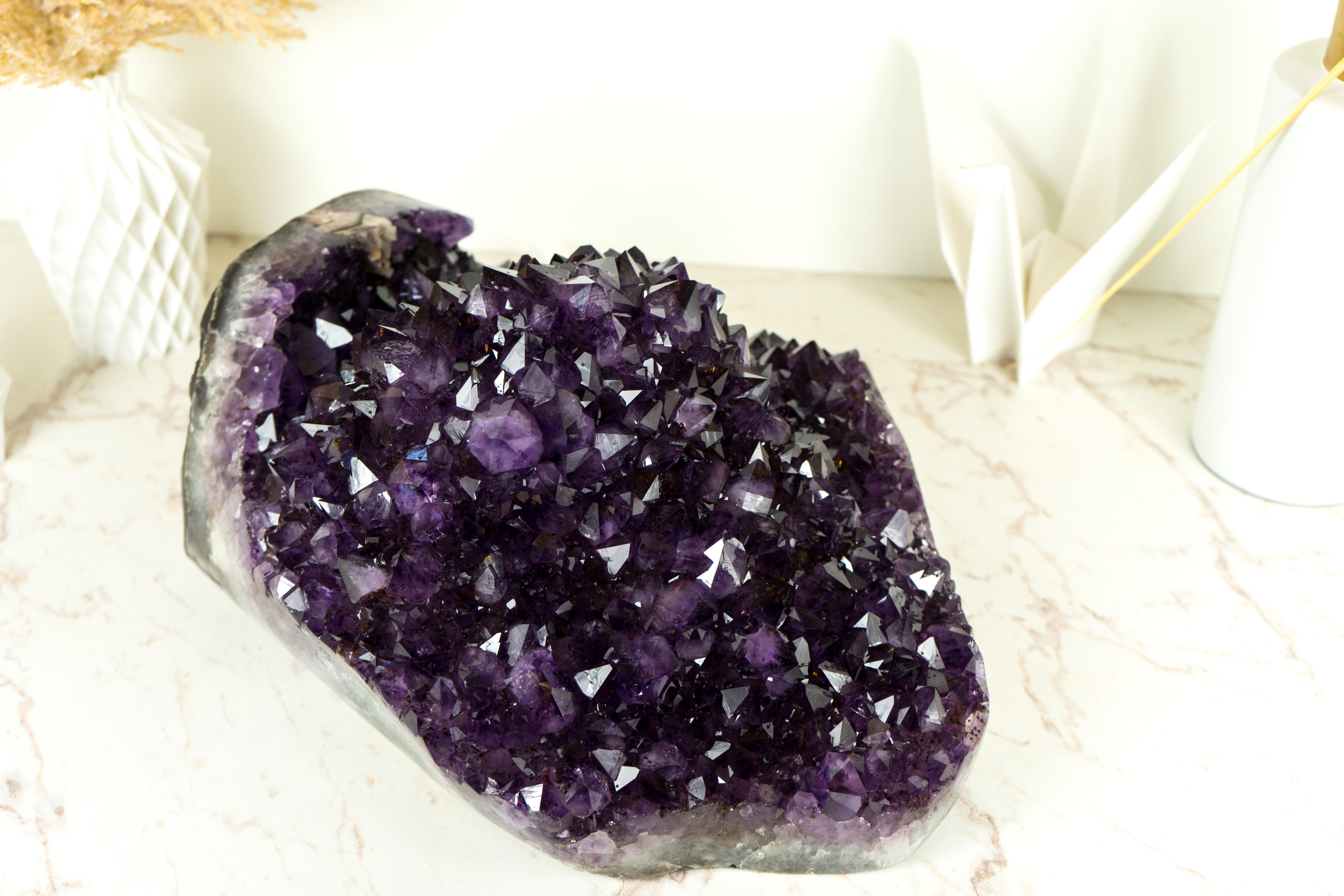 Contemporary X-Large Amethyst Geode Flower with AAA Dark Purple Amethyst Druzy For Sale