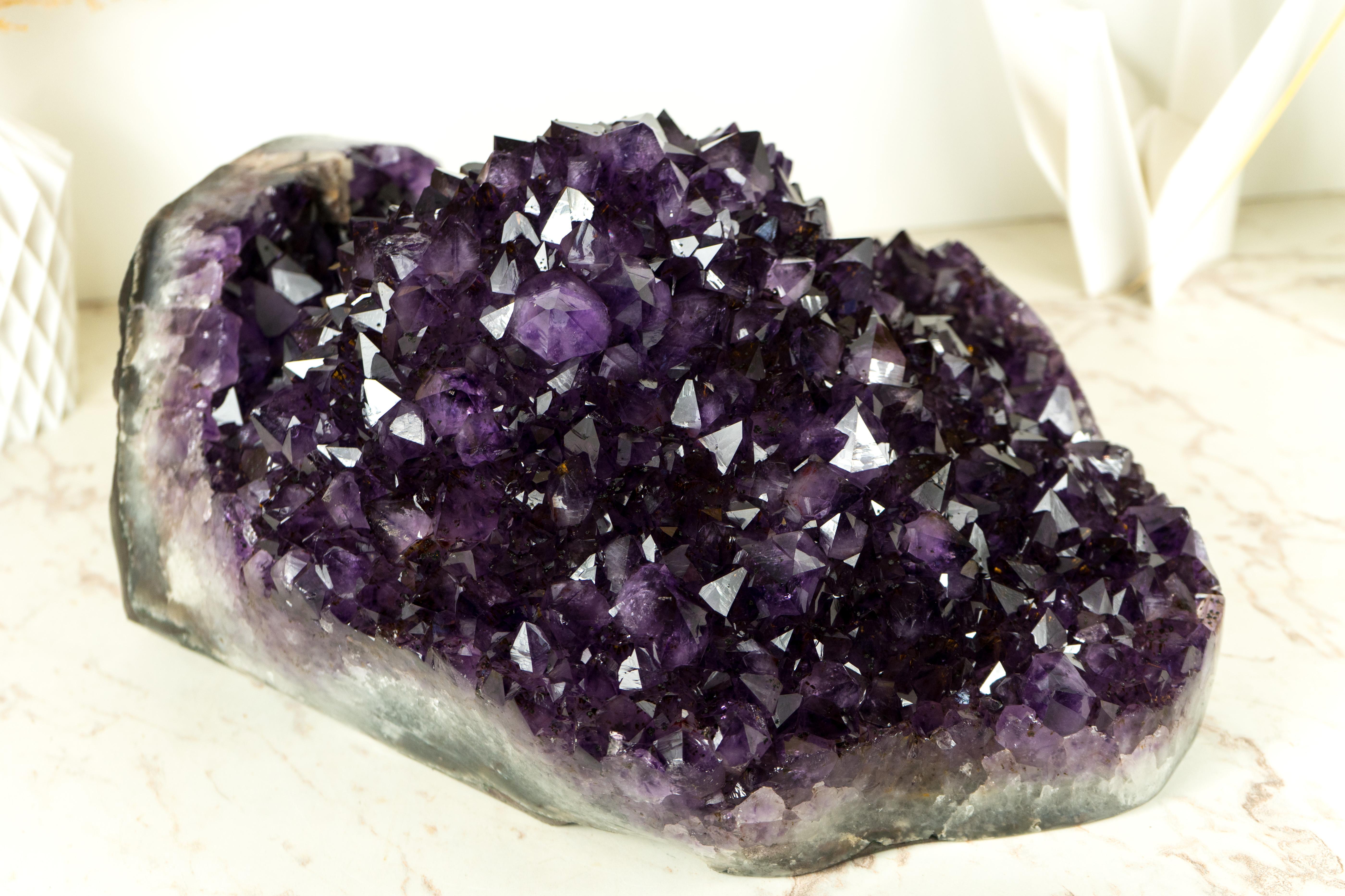 Agate X-Large Amethyst Geode Flower with AAA Dark Purple Amethyst Druzy For Sale