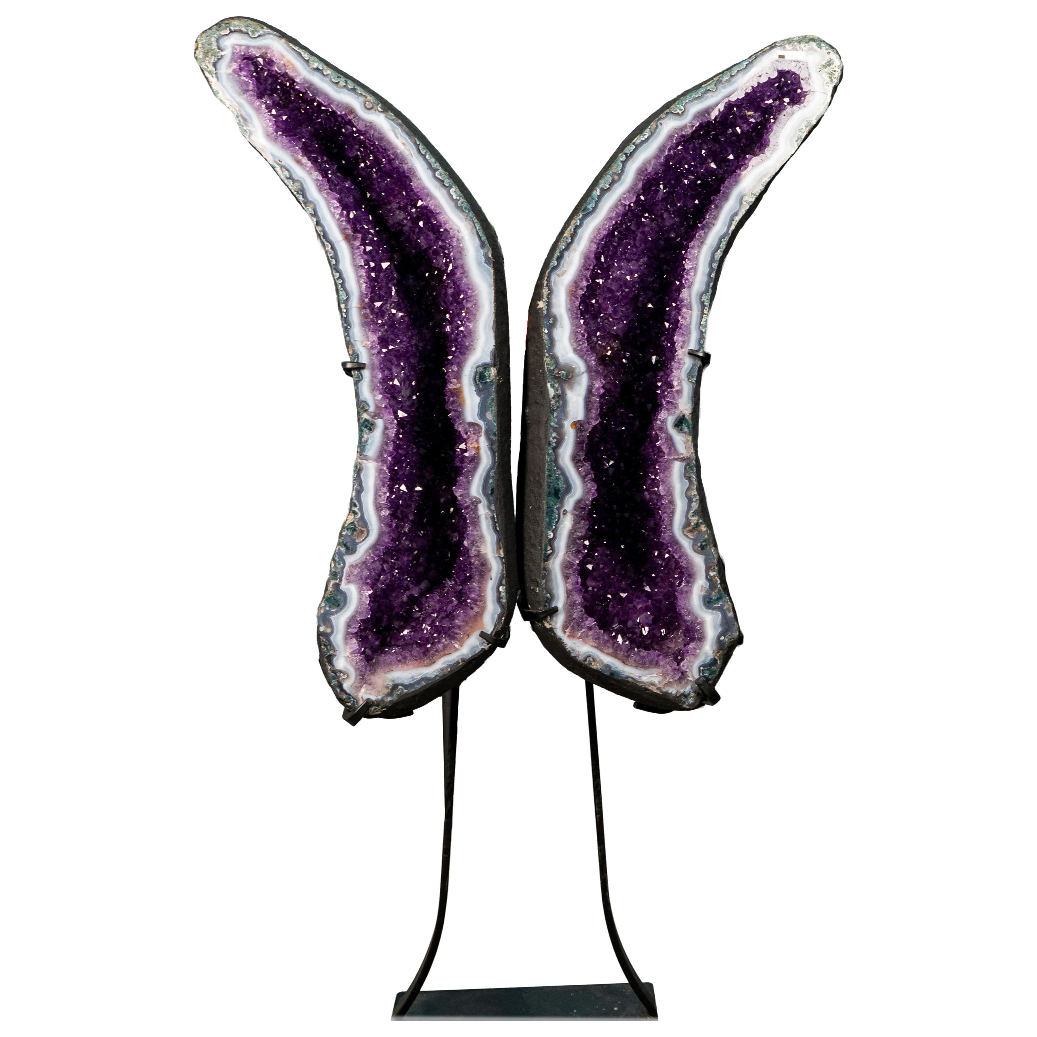 X-Large Blue Banded Agate and Purple Amethyst Butterfly Geode