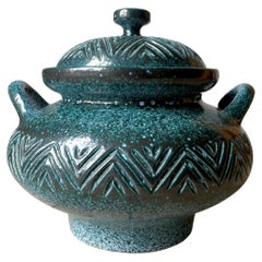 Large Sea Green Ceramic Vintage Lidded Bowl, 1960s