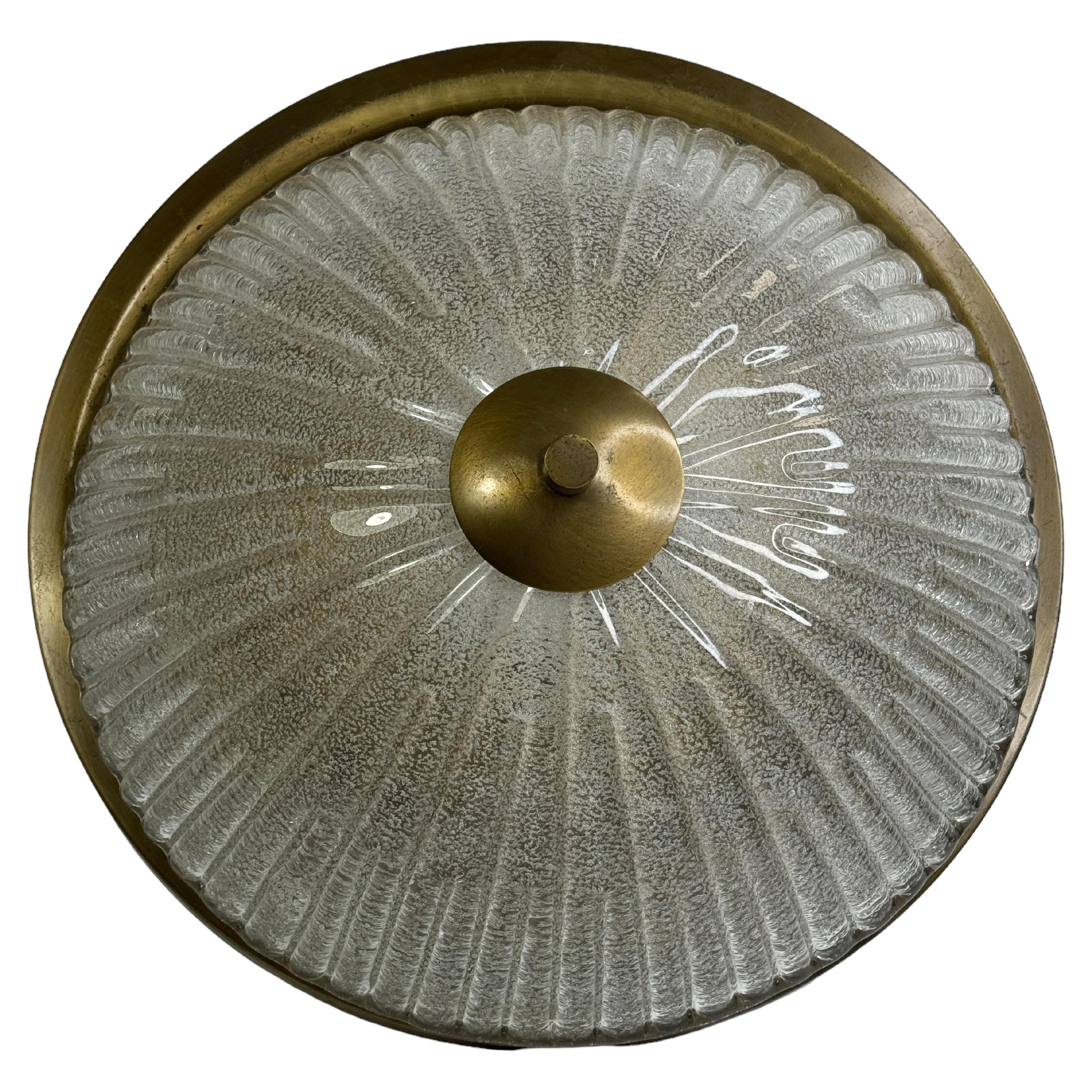 X Large Flush Mount Wave Glass and Brushed Burnished Metal, by Fischer Leuchten